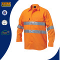 Hi Vis Reflective Upf50+ Long Sleeve Shirt Orange Cotton Safety Workwear Shirt